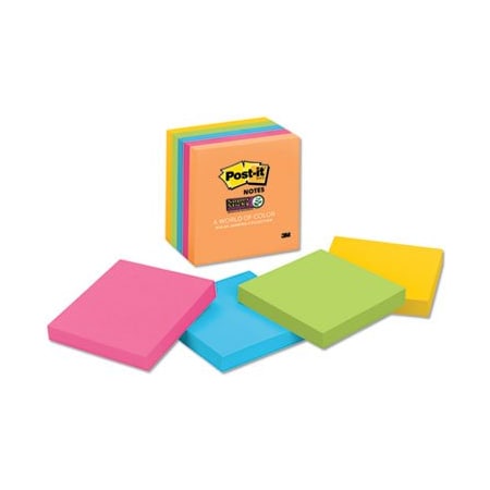 3M Post-It, Pads In Rio De Janeiro Colors, 3 X 3, 90-Sheet Pads, 5PK 6545SSUC